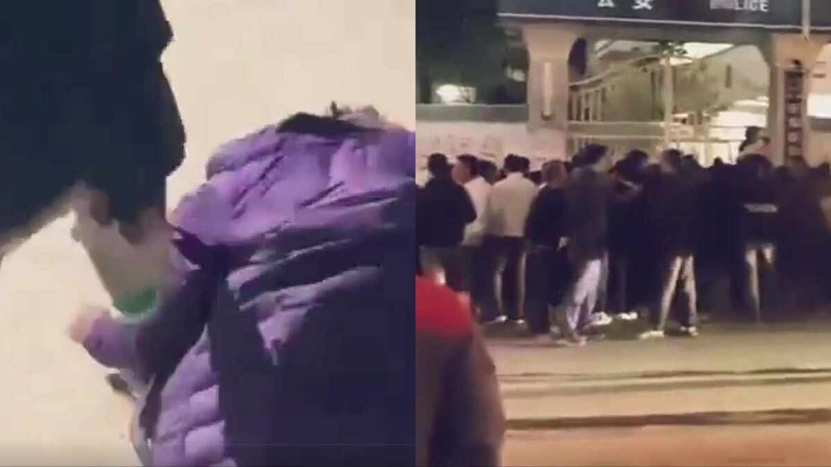 家長們聚集在派出所門口要求嚴懲施暴者。 圖 : 翻攝自影片（新頭殼合成）