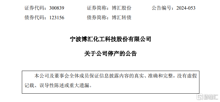 寧波博匯化工科技股份有限公司近期發布停產公告。 寧波博匯化工科技股份有限公司近期發布停產公告。