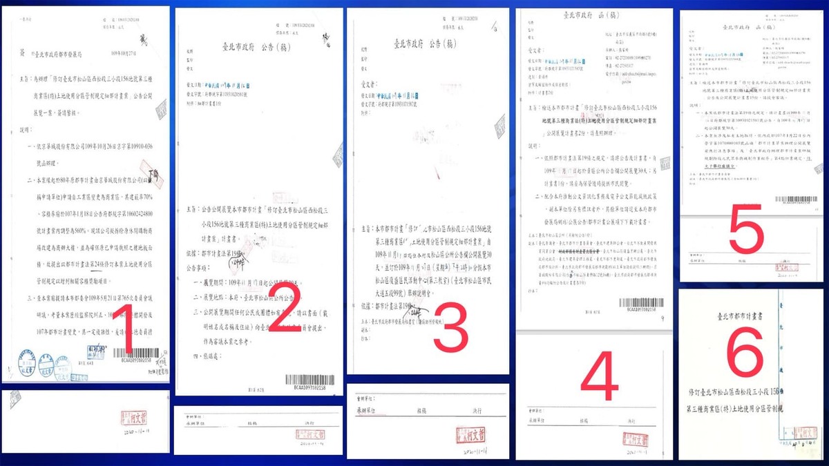  簡舒培秀出柯文哲簽有關京華城案之6份公文。 圖：取自簡舒培臉書 