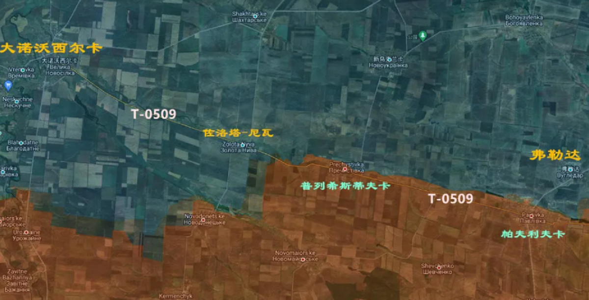 在弗勒達西翼，俄軍東部集群通過突襲，成功佔領普列希斯蒂夫卡村。圖為地圖。