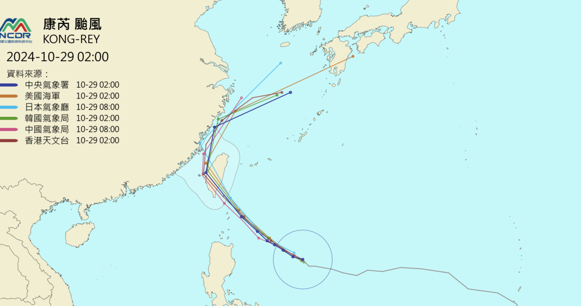 康芮颱風各國路徑預報劍指花東一帶！日本最北、中國最南