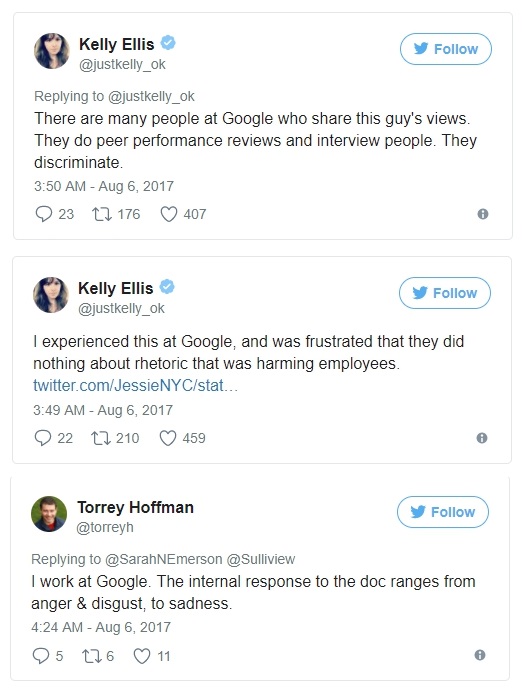 文件在上週六廣泛流傳，Google內大部分員工對於文件內容感到非常憤怒。   圖：翻攝自Twitter