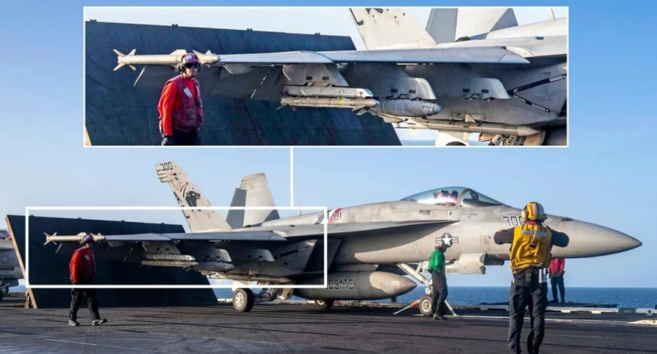  美國海軍現在正式使用「殺人大黃蜂」來指代裝備 5 枚 AIM-120 先進中程空對空導彈和 4 枚 AIM-9X 空空導彈的 F/A-18E/F「超級大黃蜂」戰鬥機。 圖：翻攝自零度Military 