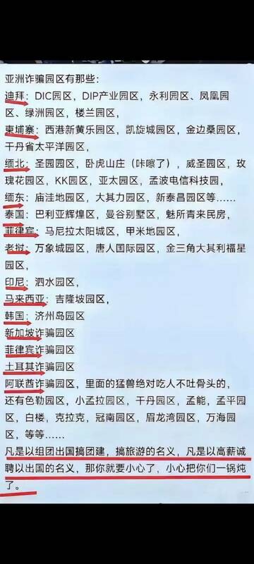  網友點出亞洲詐騙園區的諸多基地。 圖：翻攝自 X 