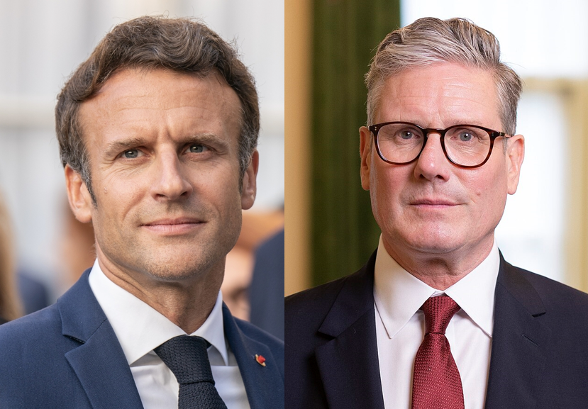 英國首相斯塔默（圖右）和法國總統馬克宏（圖左）已開始討論，若烏俄簽署和平協議，英法將向烏克蘭部署維和部隊的問題。