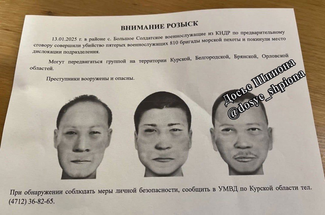  3 名北韓士兵在庫爾斯克大索爾達茨克村殺死了 5 名俄軍後逃亡。 圖：翻攝自 rainbow7852 X 帳號 