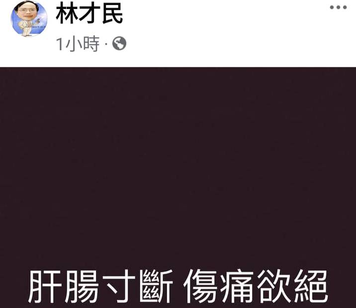 林才民在臉書以「肝腸寸斷  傷痛欲絕」表達悲慟心情。   圖：翻攝臉書