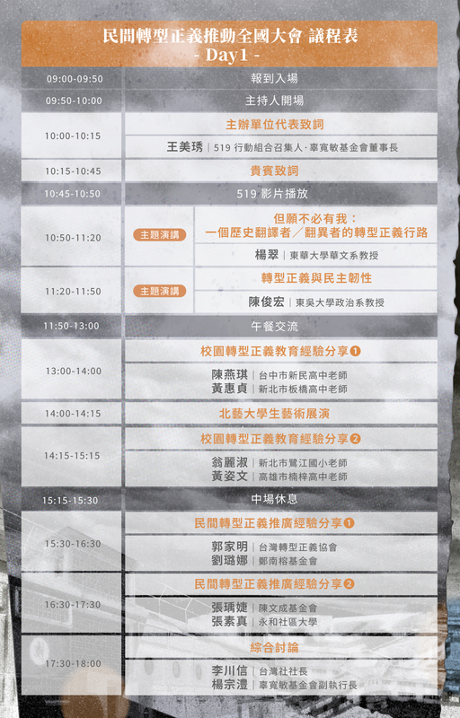  民間轉型正義推動全國大會首日議程表。 圖：取自ACCUPASS 