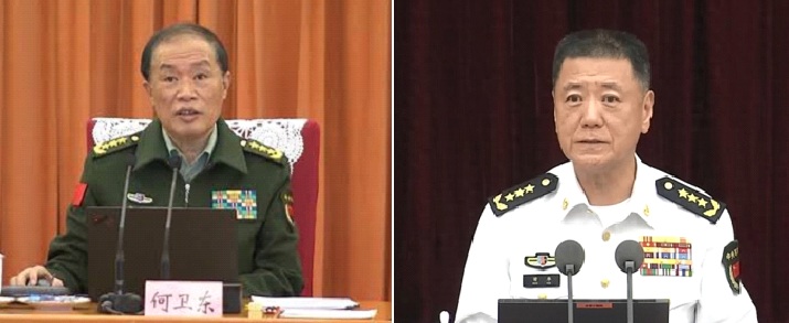  前中國大陸調查記者趙蘭健揭露中共中央軍委苗華（左）、何衛東（右）因搞「團伙政治」被立案調查，用「罪狀觸目驚心，軍隊進入最嚴厲大清洗」形容此事件。 圖：新頭殼合成/圖片來源陸網 
