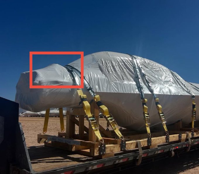  有網友發現，此次運送的 F-16 戰機疑似有 IFF 天線，推測其可能為美國空軍國民警衛隊封存的老式 F-16ADF 。 圖：翻攝自 @Osinttechnical X 帳號 