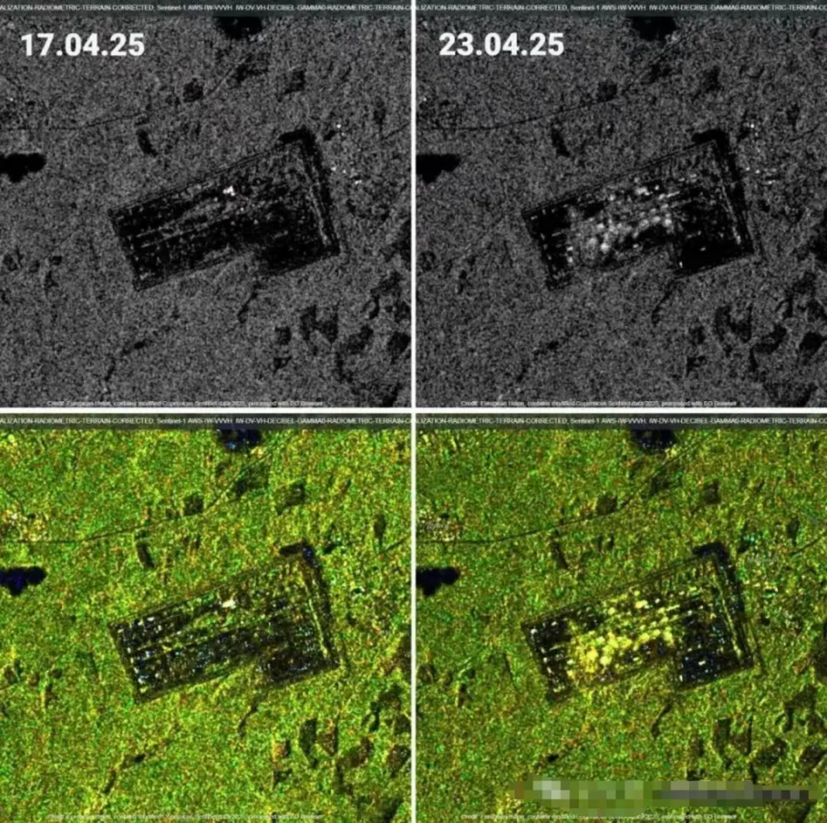  爆炸前後衛星圖對比。 圖：翻攝自騰訊新聞 