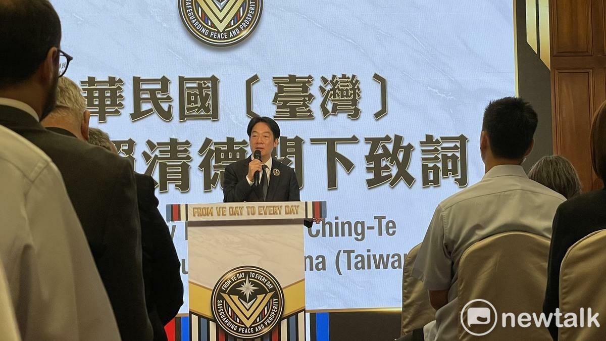 賴清德針對歐戰勝利80週年發表演說。   圖：記者高逸帆攝