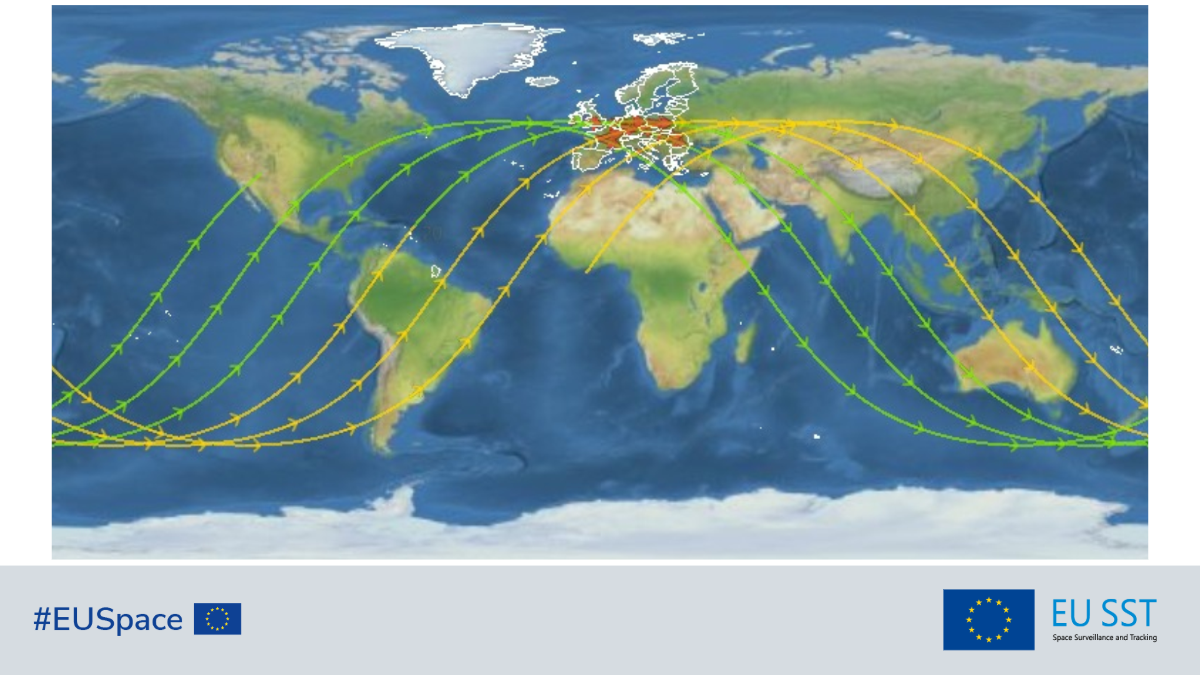 ▲歐盟太空監測與追蹤中心（EU SST）表示，目前預估太空艙的飛行軌道涵蓋北緯52度～南緯52度區域，包括台灣在內，多數地區都位於可能墜落範圍內。 圖：截自歐盟太空監測與追蹤中心（EU SST）