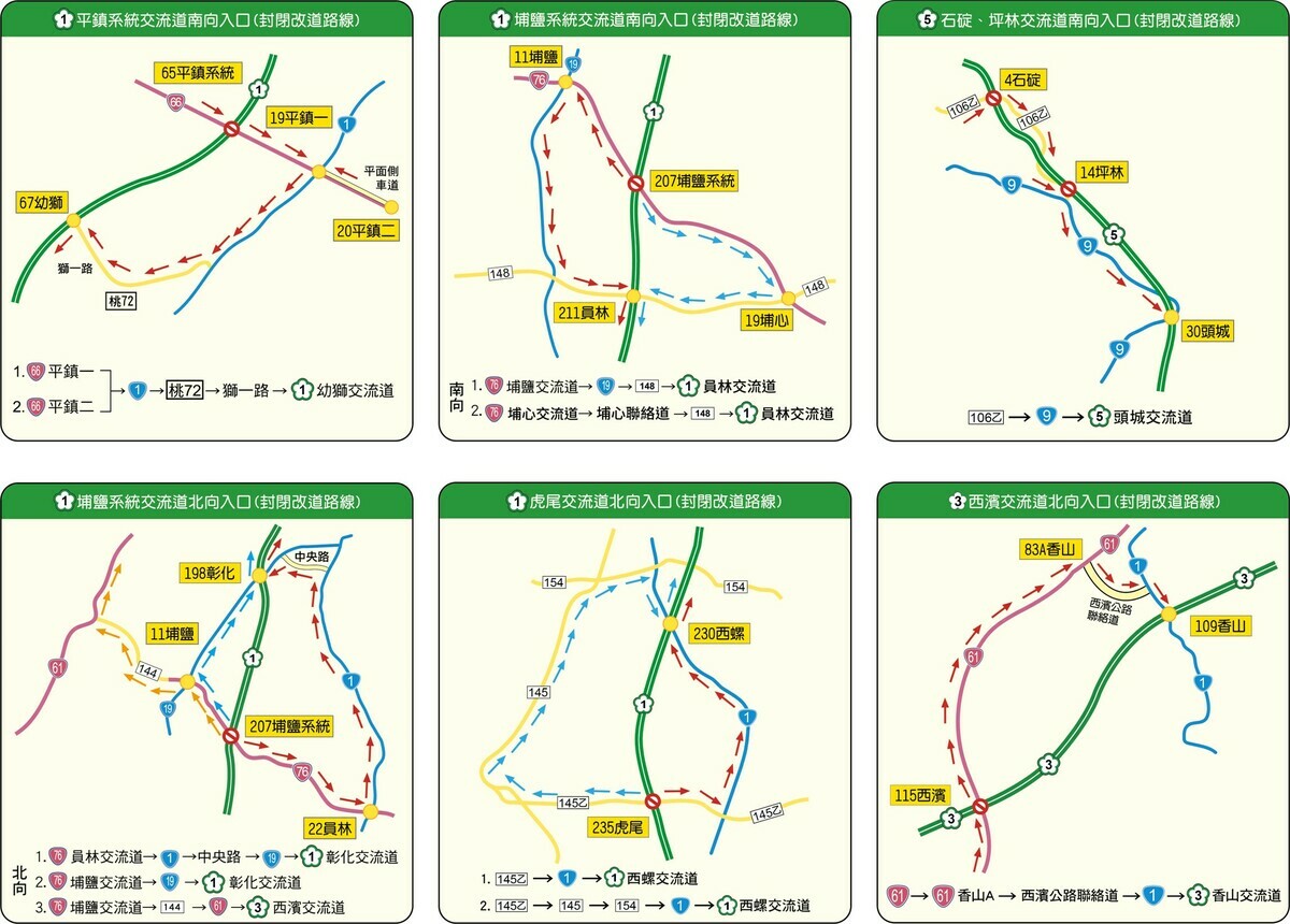 匝道封閉改道路線。   圖：高速公路局／提供