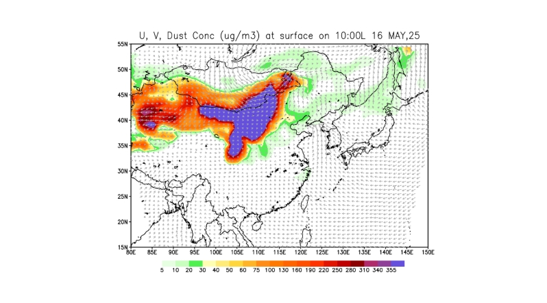 根據環境部空氣品質監測網沙塵模擬圖，至17日10時前境外沙塵對台灣無顯著影響。   圖/取自空氣品質監測網