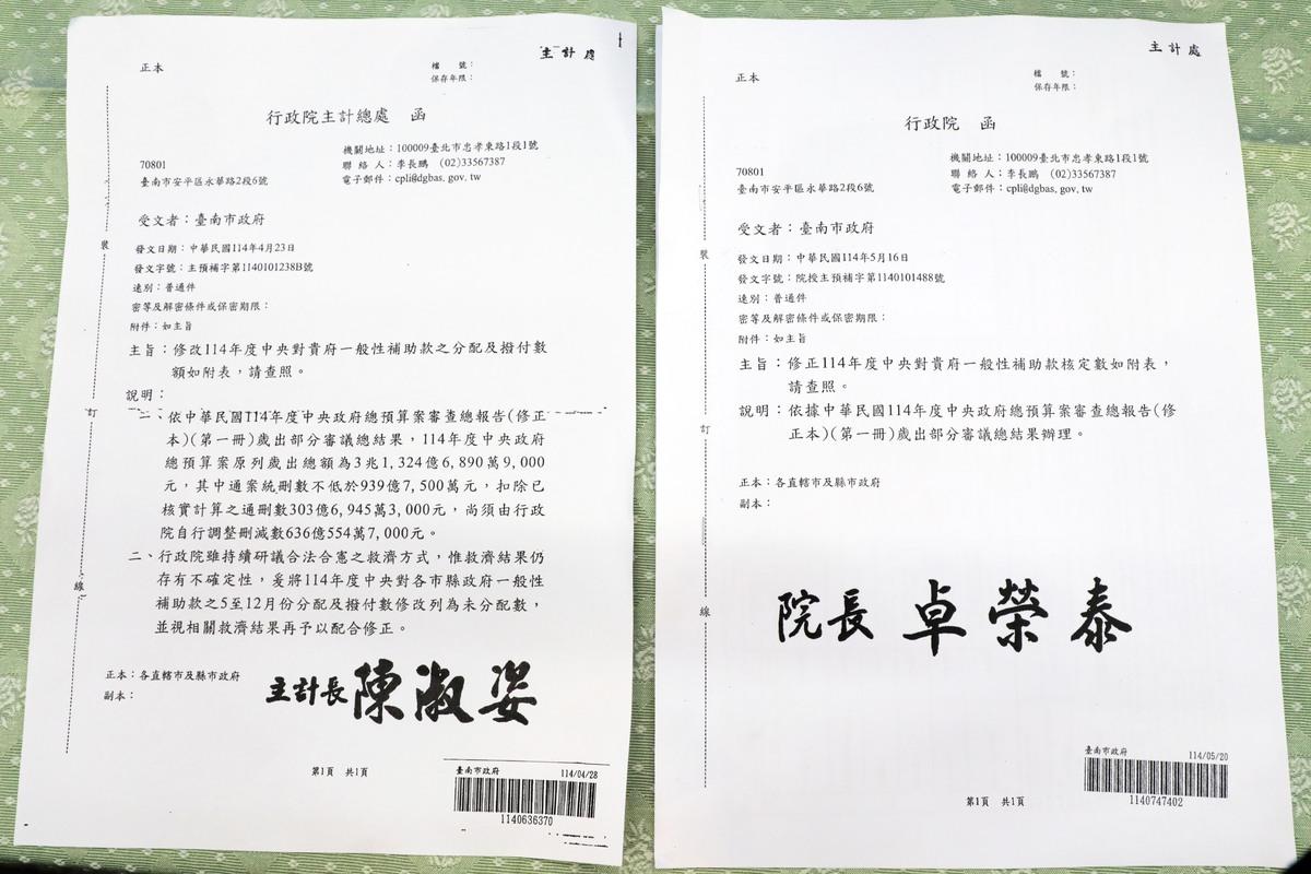 中央政府114年度總預算遭通案刪減939億元，行政院被要求自行刪減636億。行政院調節後，刪減地方一般性補助款27.3%，其中台南市政府接獲公文通知一般性補助款刪減51.68億元。