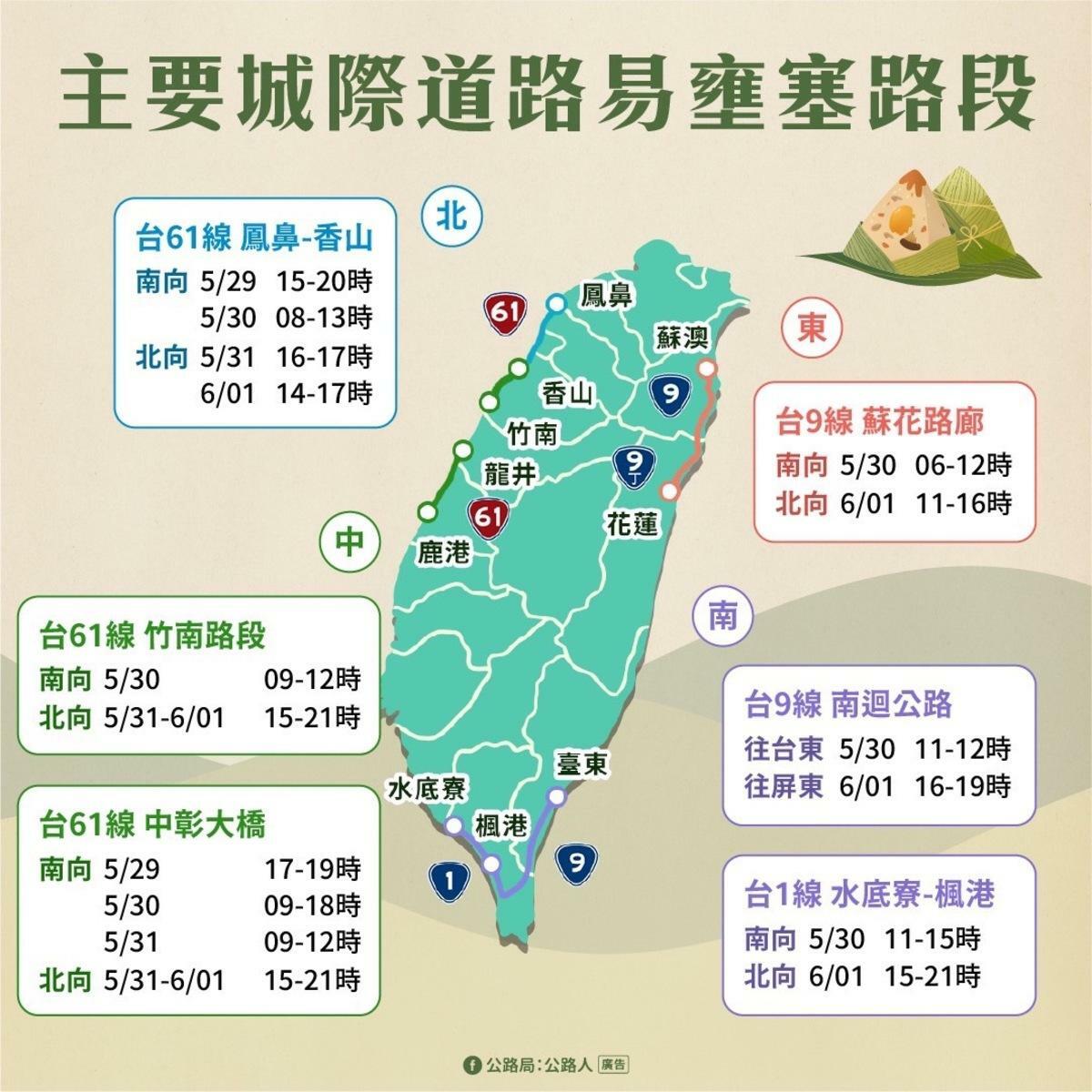 主要城際易塞路段。   圖：交通部公路局/提供