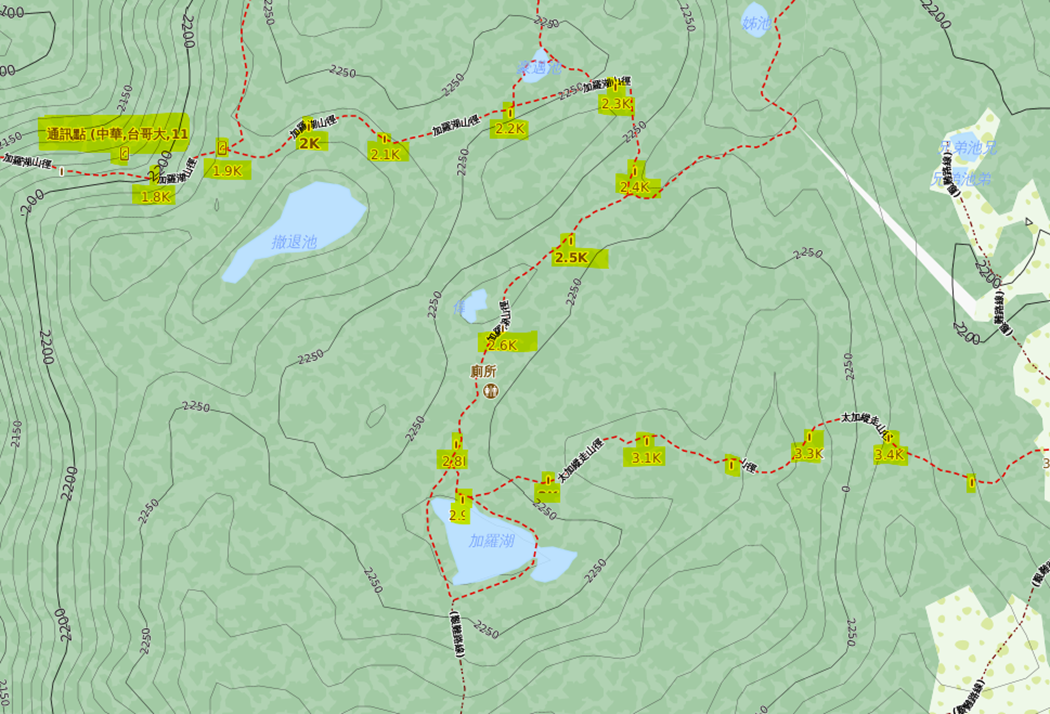 路線里程及手機可通訊點相關資訊同步露出於台灣岳界最常使用之離線地圖-「魯地圖」上。   圖：農業部林業及自然保育署／提供