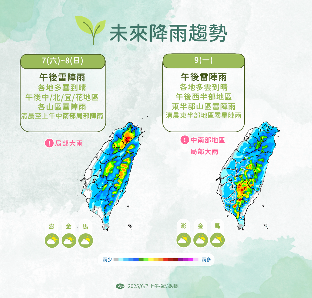 「高溫悶熱，午後雷陣雨」將成本週主軸，特別是南部地區。   圖：氣象署／提供