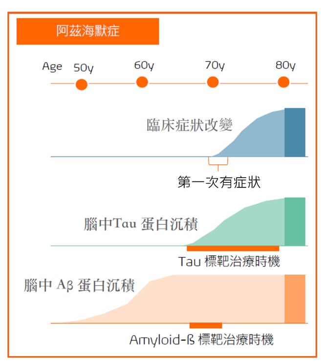  腦中類澱粉蛋白和Tau蛋白沉積與阿茲海默症病程關聯 圖：台灣醫界聯盟基金會提供 
