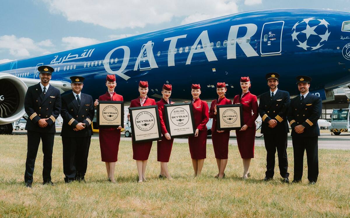  卡達航空第九次獲得 Skytrax 世界航空獎「世界最佳航空公司」頭銜。 圖: 翻攝自卡達航空臉書 