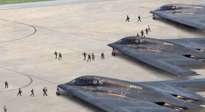  停泊在密蘇里州美軍懷特曼空軍基地（Whiteman Air Force Base）的 B-2 轟炸機。 圖：擷取自《騰訊網》 
