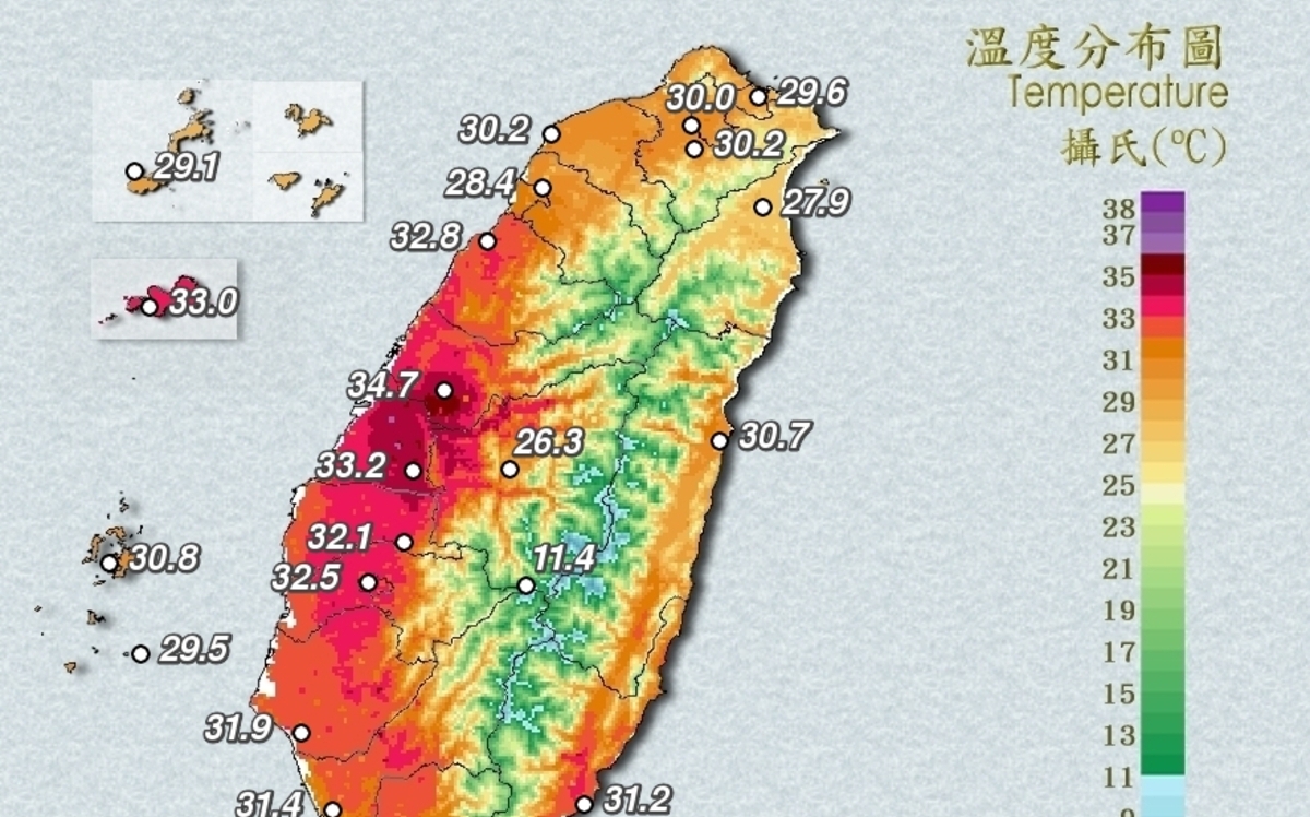 超熱！颱風外圍環流沉降影響 彰化埔心高溫逼近38度