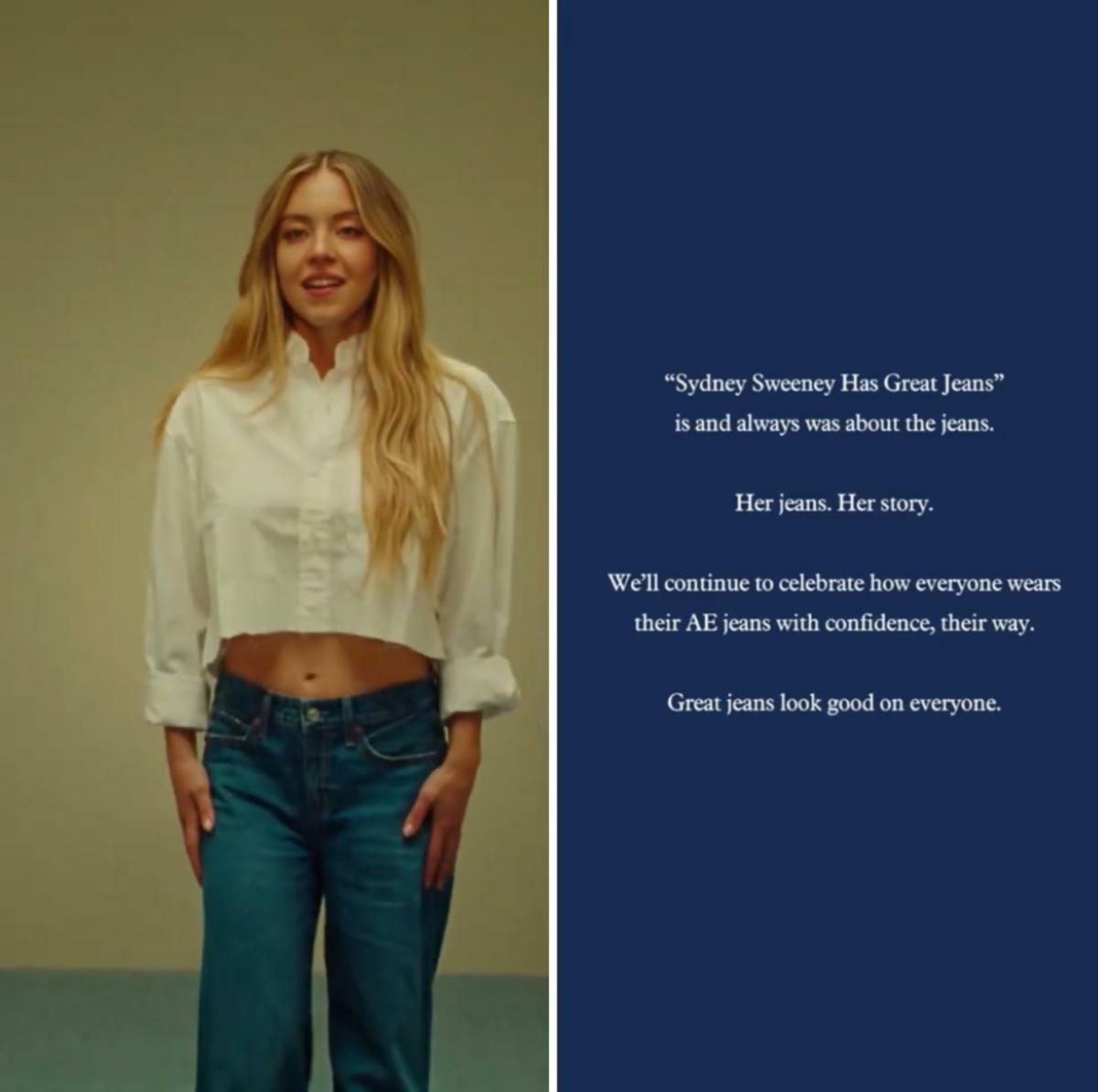  雪妮・史薇尼（Sydney Sweeney）代言牛仔褲，廣告台詞引爭議。 圖：翻攝自 X 