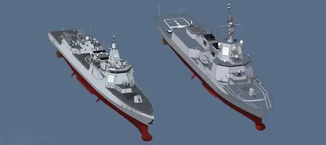  圖左為中國055型大型驅逐艦，圖右為日本ASEV驅逐艦，兩者體型差異明顯。 圖：翻攝自 騰訊網 