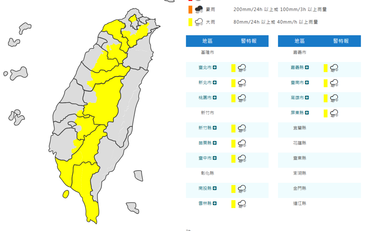 快訊》強降雨來了！氣象署：12縣市大雨特報