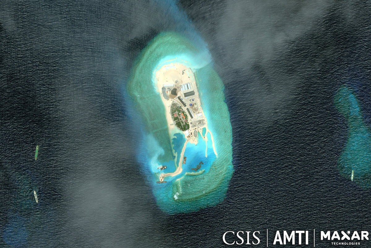越南正在南海大規模填海造島。 圖:翻攝自X帳號@AsiaMTI