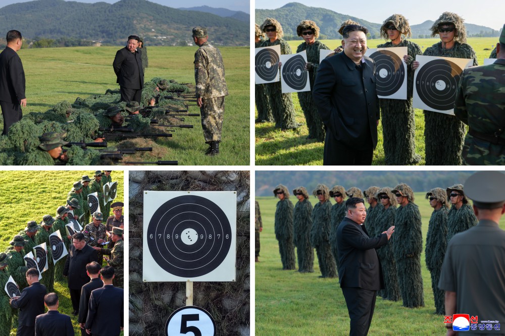  金正恩觀摩了首都警備司令部所屬狙擊手部隊和中央安全機關特別機動隊狙擊手部隊的射擊比賽。 圖：翻攝自《朝中社》 