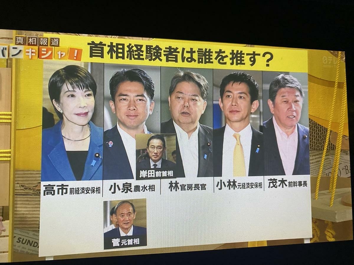  目前決定出馬角逐總裁的有五人，主要是看小泉與高市的勝負。 圖：攝自NTV 