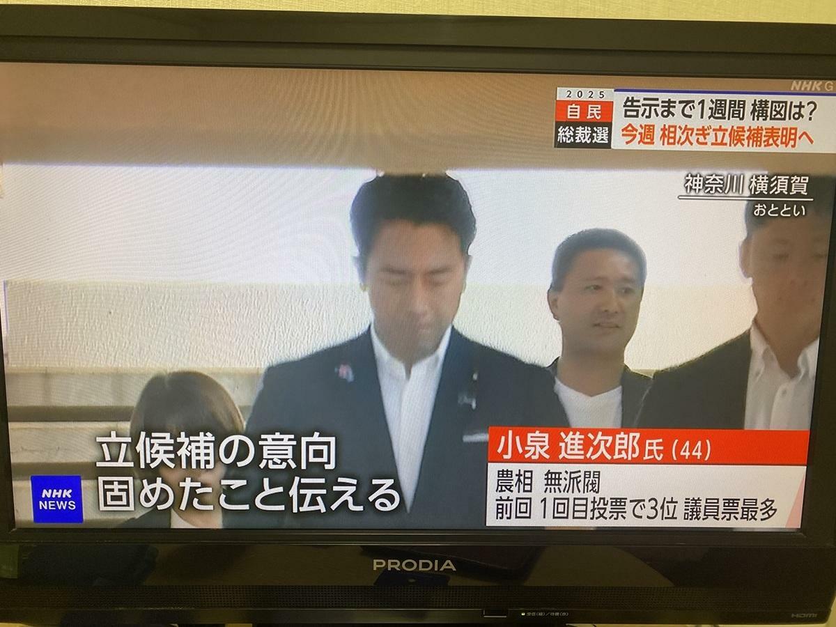  小泉進次郎去年第一輪投票淪為第三名而未能進入決選，這次格外慎重。 圖：攝自NHK 