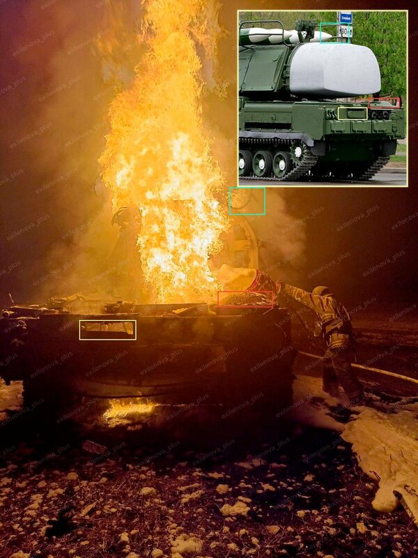  烏軍無人機炸毀俄製的 Buk-M1 防空系統，顯示俄軍後方安全網也出現破口。 圖:翻攝自X帳號 